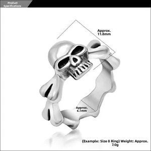 Detailed view of punk skull ring with size measurements of 11.8mm width and 6.1mm band