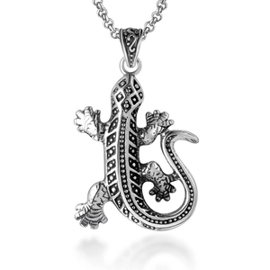 Collier Pendentif Geco Lézard en Acier Inoxydable Vintage Punk pour Hommes Femmes Bijoux Individuels au Design Bionique Animalier