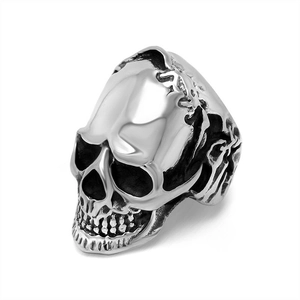 Retro gothic titanium steel skull ring with vintage silver finish for men rock hip hop style
