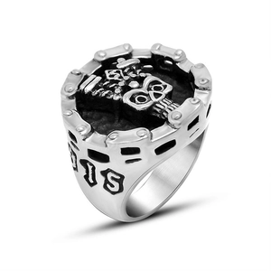 Gothic punk men's skull crown ring in silver titanium steel with number 13 engraving