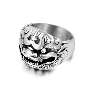 Retro Chinese Style Kylin Auspicious Beast Men Ring Titanium Steel Vintage Relief Animal Pattern Domineering Ring Jewelry