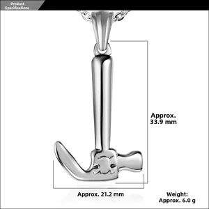 Detailed dimension view of mini steel hammer pendant showing 33.9mm height and 21.2mm width