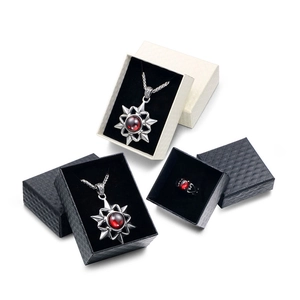 Gothic silver jewelry set with red gemstones in premium gift boxes, necklaces and ring