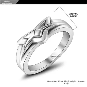 Detailed view of pentagram titanium steel ring with 7.6mm width and woven texture