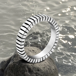 Industrial Titanium Steel Ribbed Ring For Men Women Minimalist Polished Vertical Groove Texture Band Ring Fashion Jewelry Gift
