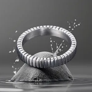 Titanium steel ring with textured gear grooves on a minimalist silver band