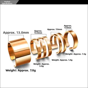 Detailed size and weight specs for various 18k rose gold plated titanium steel ear cuffs