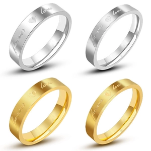 Set of four stainless steel couple rings in gold and silver with forever love engraving