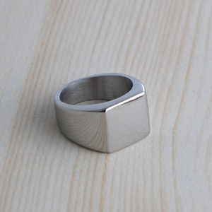 Minimalist square signet ring for men in silver polished titanium stainless steel finish