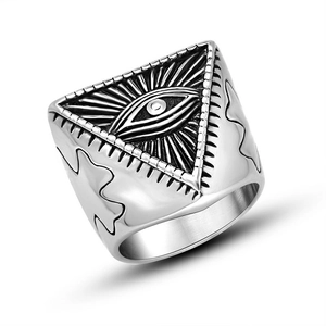 Vintage Stainless Steel All-Seeing Eye Ring Men Punk Gothic Eye Of Providence Triangle Signet Ring Retro Silver Jewelry