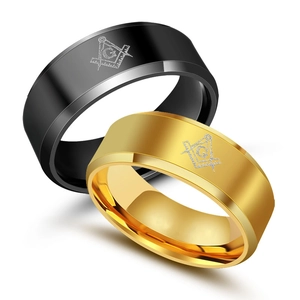 Herren Edelstahl Freimaurer Ring Vintage Religiöse Freimaurer Symbol Band Ring Gold Schwarz Poliert Schmuck Für Herren Damen