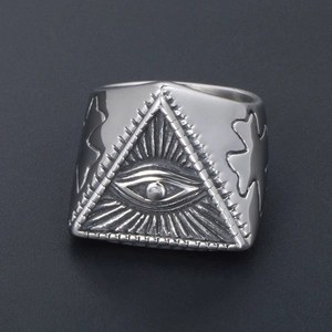 Punk style stainless steel men's ring with retro Evil Eye and triangle totem design