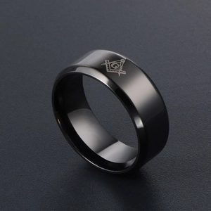 Polierter schwarzer Freimaurer-Ring aus Titanstahl für Herren mit G-Symbol