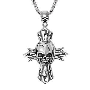 Herren Gothik Totenkopf Kreuz Anhänger Halskette Edelstahl Antiksilber Retro Punk Biker Schmuck Poliert Biker Anhänger