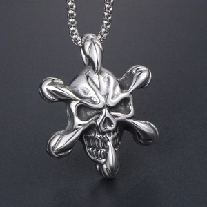 Vintage Totenkopf-Anhänger-Halskette mit Box-Kette im Gothic-Punk-Stil für Herren