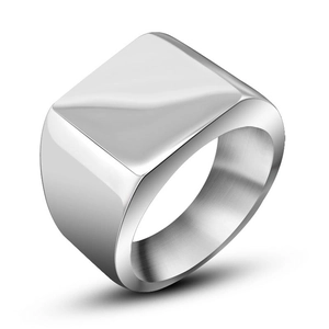 Polished stainless steel square signet ring for men with a minimalist flat top design