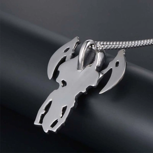 Gothic skull pendant necklace with silver wings and square box chain for men
