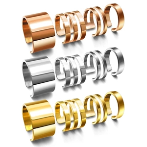 Stainless Steel Minimalist Smooth Geometric Layered Open Adjustable Rings Ear Bone Clips For Women Fashion Jewelry