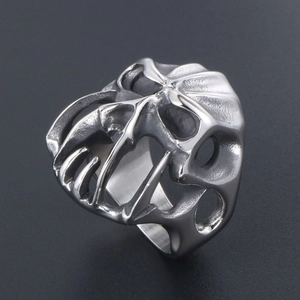 Men's titanium steel monster skull ring with punk skeleton design and dark metal texture