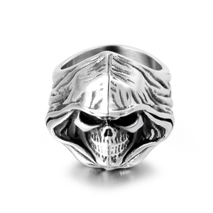 Gothic Stainless Steel Cloaked Skull Ring For Men Women Retro Blackened Death Grim Reaper Band Ring Halloween Punk Jewelry