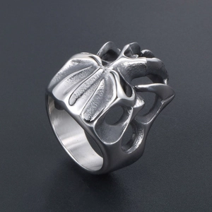 Gothic skull titanium steel ring for men with vintage silver finish and skeleton texture