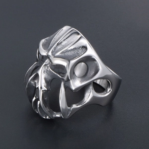 Gothic punk monster skeleton ring in vintage silver finish made of durable titanium steel