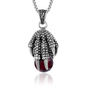 Vintage Stainless Steel Dragon Claw Pendant Necklace For Men Gothic Punk Eagle Talon Rhinestone Inlaid Jewelry Gift