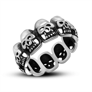 Vintage Stainless Steel Skull Ring For Men Women Gothic Punk Band Ring Retro Oxidized Silver Hip Hop Rock Street Jewelry
