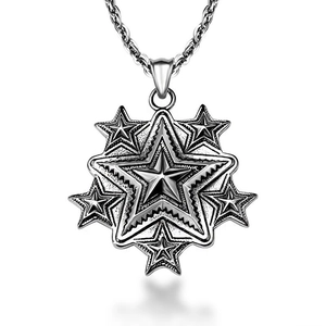 Collier Pendentif Pentagramme en Acier Titane Vintage pour Hommes Femmes Punk Rock Étoile Couleur Argent Accessoire