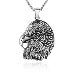 Vintage Titanium Steel Eagle Head Pendant Necklace For Men Dominating Punk Animal Jewelry Gift Polished Silver Color