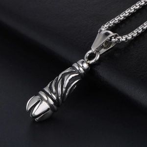 Gothic style titanium steel necklace with a spiraled column pendant on a black box chain