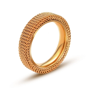 Classic gold titanium steel ring featuring a mesh texture and polished inner band