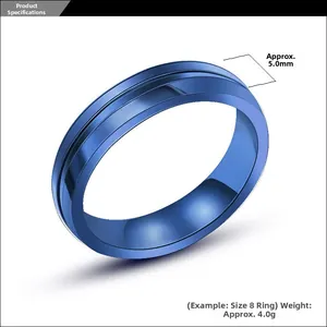 Détail d'une bague bleue de 5mm montrant la texture brossée et les bords polis en macro