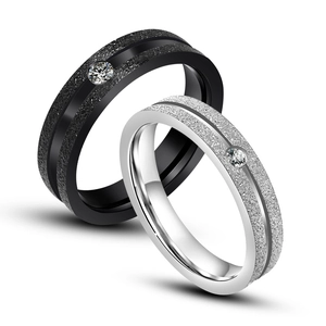 Modern Stainless Steel Matte Rhinestone Inlaid Ring For Men Women Minimalist Frosted Couple Band Ring Valentine Gift