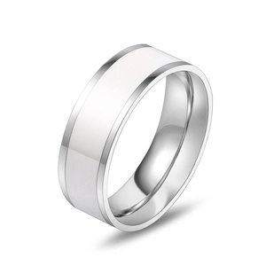 Wide silver stainless steel band with minimalist white enamel inlay for men and women