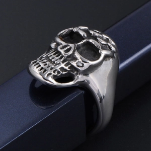 Classic silver skull ring in vintage stainless steel featuring a detailed gothic design