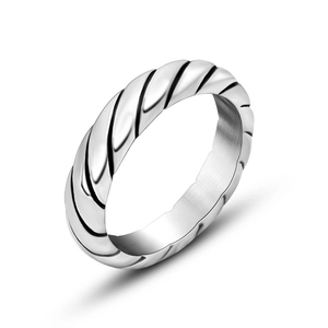 Anello Vintage in Acciaio Inossidabile a Corda Intrecciata per Uomo Donna Semplice Colore Argento Banda Geometrica Gioielli di Moda
