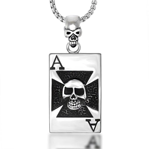 Collier Pendentif As de Pique Crâne Punk pour Hommes en Acier Titane Inoxydable Bijoux Biker Hip Hop Gothique Argent Vintage