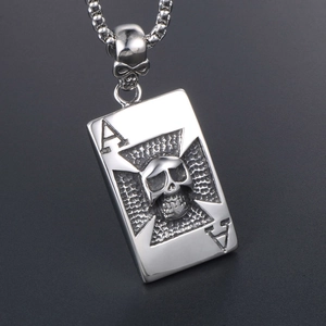 Collier avec pendentif as de pique et crâne gothique argenté avec chaîne à billes