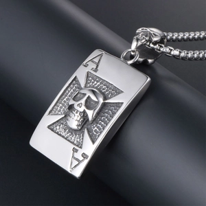 Collier pendentif as de pique style punk avec crâne 3D en acier titane durable