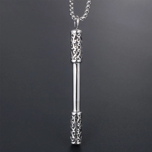 Polished stainless steel Ruyi Jingu Bang necklace pendant with ornate filigree ends