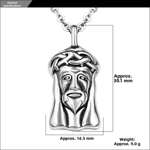 Detail view of Jesus pendant with dimensions 30.1mm height and 9.0g weight specifications