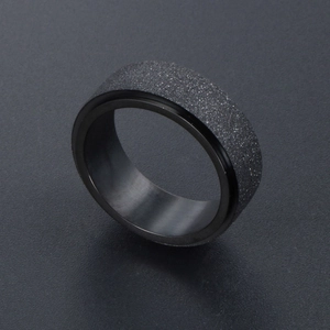 Bague rotative pour hommes en acier inoxydable noir avec finition mate et polie
