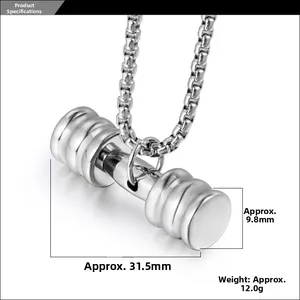 Vue macro du pendentif haltère avec longueur de 31,5mm et poids de 12g spécifié