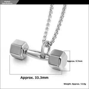 Vue détaillée du pendentif haltère avec dimensions 33,3 mm et poids de 12,0 g
