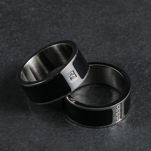 Titanium Steel Inlaid Rhinestone Ring Silver Black Contrast Minimalist Band Ring For Men Women Unisex Fashion Jewelry Finger Accessories