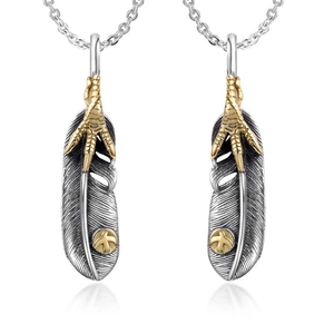 Retro eagle claw feather pendant necklace in vintage silver and gold finish for men and women