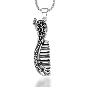Retro Titanium Steel Dragon Comb Pendant Necklace For Men Chinese Style Vintage Punk Stainless Steel Jewelry Gift
