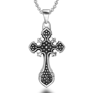 Gothic Retro Cross Pendant Necklace For Men Women 316L Stainless Steel Distressed Religious Crucifix Jewelry Charm Gift