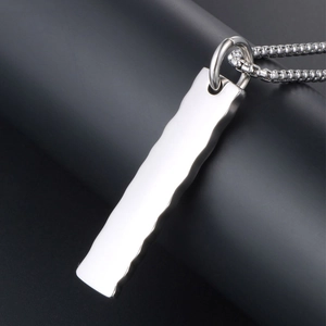Men's titanium steel cylinder necklace featuring unique wave edges and polished finish